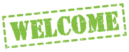 WELCOME text written on green dash stamp sign.の写真素材