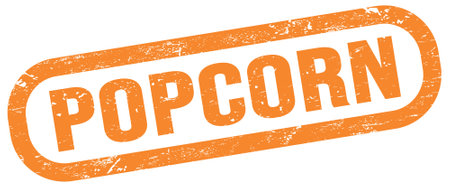 POPCORN, text on orange rectangle stamp sign.の写真素材