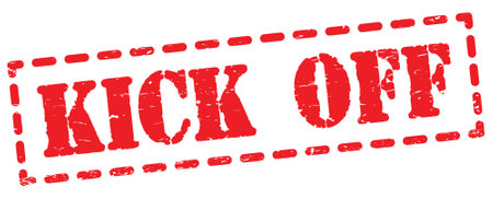 KICK OFF text written on red dash stamp sign.の写真素材