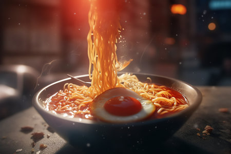 photo illustration of spicy noodles ramenの素材