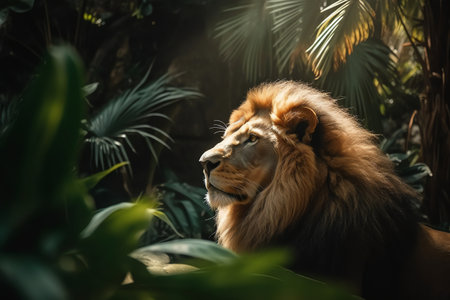 close up photo of lion in the forestの素材