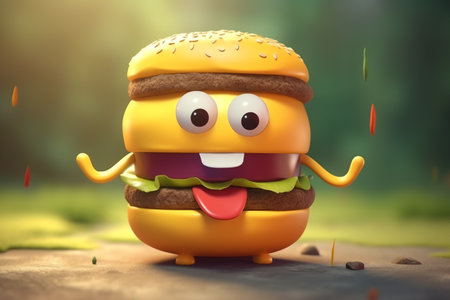 cute burger character 3d illustrationの素材