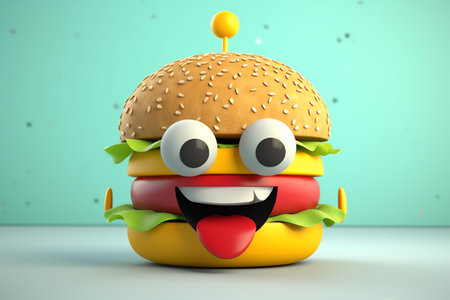 cute burger character 3d illustrationの素材