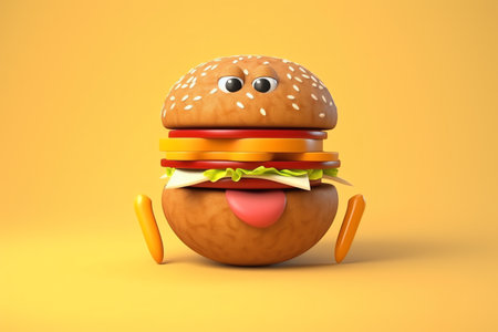 cute burger character 3d illustrationの素材