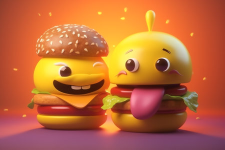 cute burgers character 3d illustrationの素材