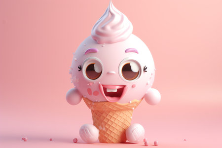 cute strawberry ice cream character 3d illustrationの素材