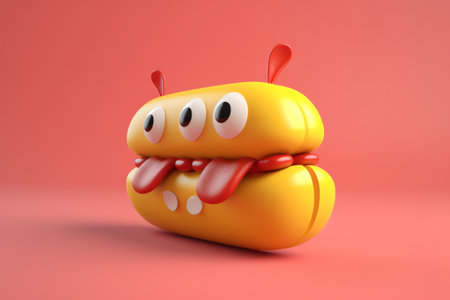 cute hotdog character 3d illustrationの素材