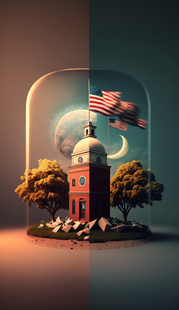 photo a miniature scene of nature tree with america flagの素材