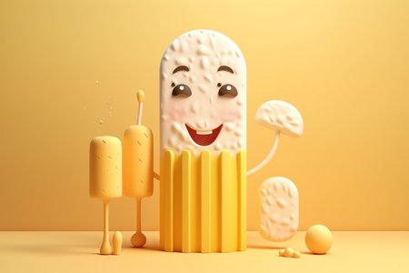 cute banana ice cream character 3d illustrationの素材