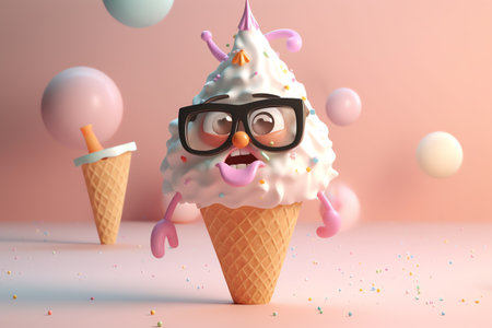 cute vanilla ice cream character 3d illustrationの素材