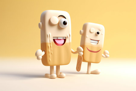 cute stick ice cream character 3d illustrationの素材