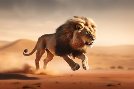 amazing photo of running lionの素材