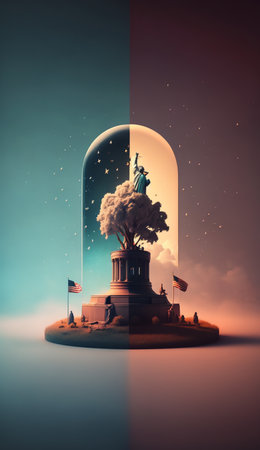 photo a miniature scene of nature tree with liberty statueの素材