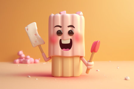 cute stick ice cream character 3d illustrationの素材