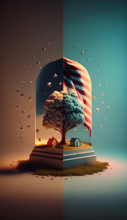 photo a miniature scene of nature tree with america flagの素材