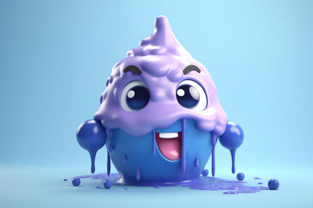 cute blueberry ice cream character 3d illustrationの素材