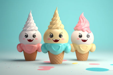 cute ice cream character, 3d illustrationの素材