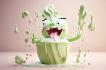 cute melon ice cream character, 3d illustrationの素材