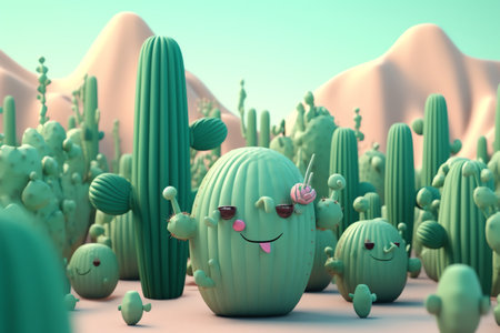cactus in desert illustration design backgroundの素材