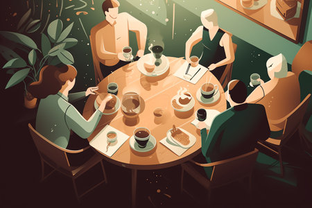 coffee talk background, meeting, wallpaper, illustration, coffee timeの素材