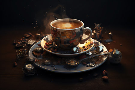 cup of hot coffee and coffee beans dynamic backgroundの素材