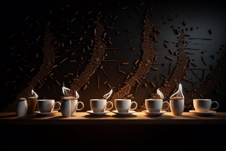 cup of hot coffee and coffee beans dynamic backgroundの素材