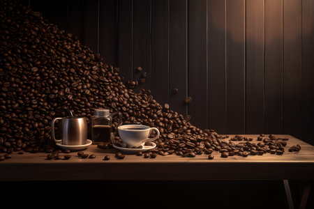 cup of coffee and coffee beans dynamic backgroundの素材