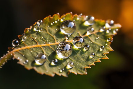 Photo a green leaf with water droplets on itの素材
