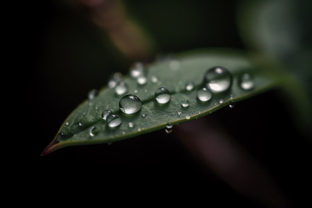 Photo a green leaf with water droplets on itの素材
