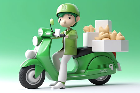 Photo delivery man on scooter with boxes delivery serviceの素材