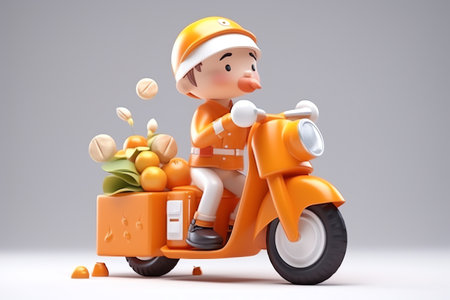 Photo delivery man on scooter with boxes delivery serviceの素材