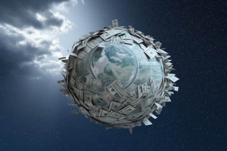 Illustration of a planet formed from a dollarの素材