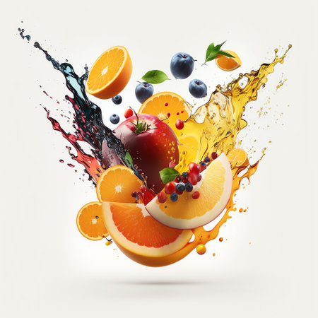 Photo group of fresh fruits with splash water Generative AIの素材