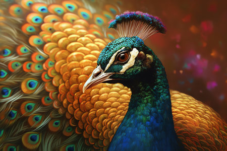 Peacock with colorful feathers, generative aiの素材