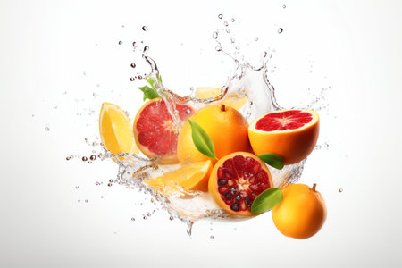 Photo group of fresh fruits with splash water Generative AIの素材