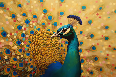 Peacock with colorful feathers, generative aiの素材
