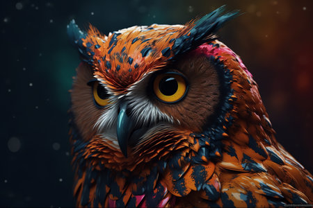 Photo an owl with colorful feather, generative aiの素材