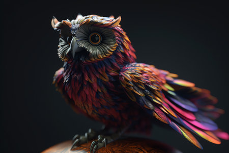 Photo an owl with colorful feather, generative aiの素材