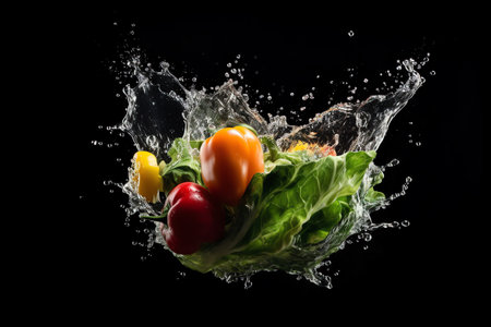 Photo group of fresh fruits with splash water, Generative AIの素材