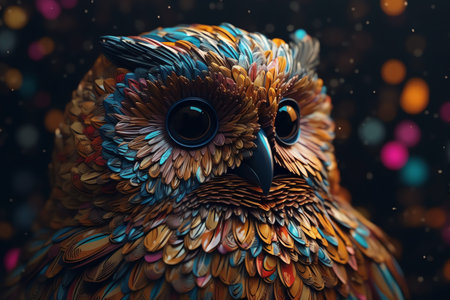 Photo an owl with colorful feather, generative aiの素材