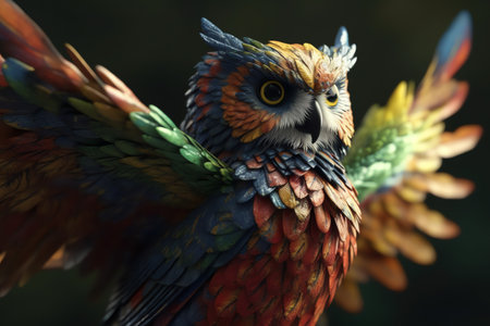 Photo an owl with colorful feather, generative aiの素材