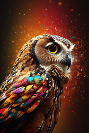 Photo an owl with colorful feather, generative aiの素材