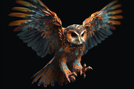 Photo an owl with colorful feather, generative aiの素材