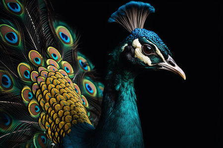 Peacock with colorful feathers, generative aiの素材