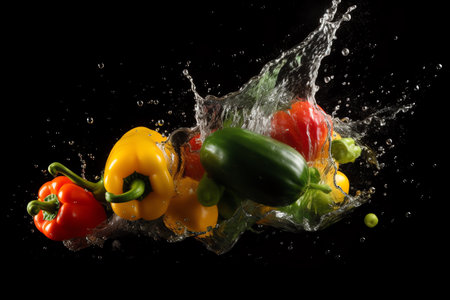 Photo group of fresh vegetable with splash water, Generative AIの素材