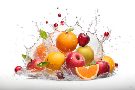 Photo group of fresh fruits with splash water Generative AIの素材