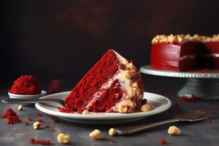 Photo a piece of delicious red velvet cake generative aiの素材
