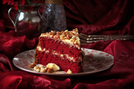 Photo a piece of delicious red velvet cake generative aiの素材