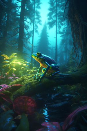 Photo a colorful frog with lighting generative aiの素材