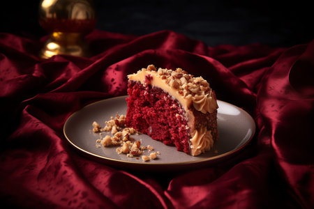 Photo a piece of delicious red velvet cake generative aiの素材